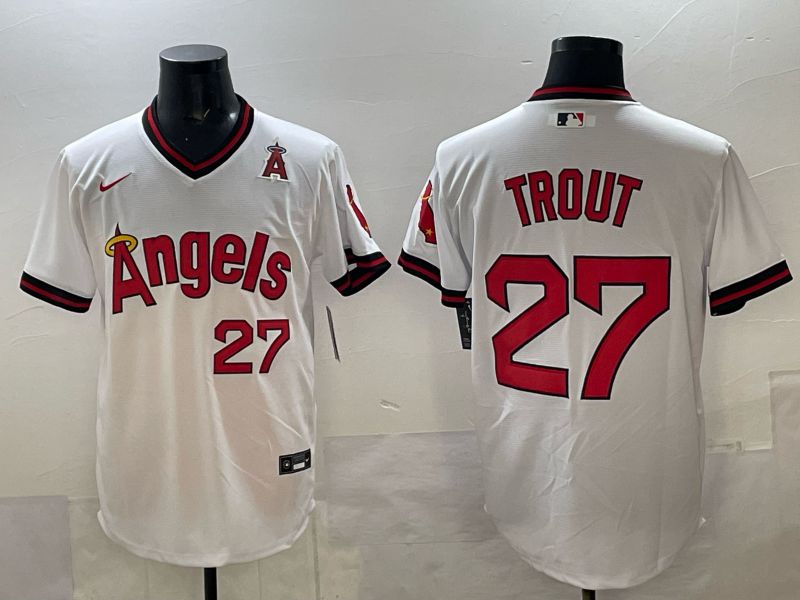 Men Los Angeles Angels #27 Trout White Throwback Nike MLB 2025 Jersey 05->los angeles angels->MLB Jersey
